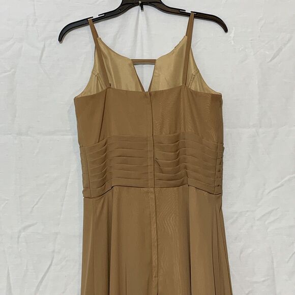 Chiffon Tan Formal Long Dress Bridesmaid Mother Of The Bride Small - Picture 5 of 5